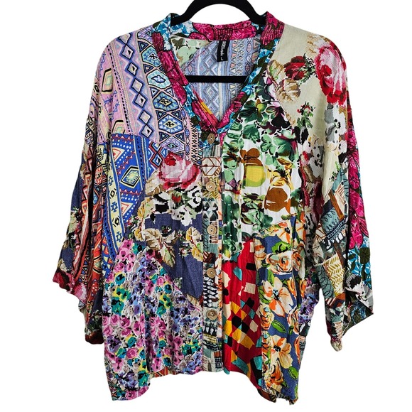 Sacred Threads Tops - Sacred Threads Button Up Mixed Print Top